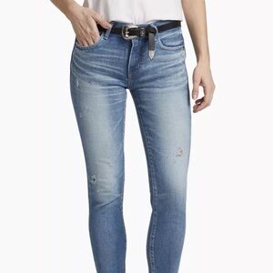 Moussy size 29 Blue Skinny Jeans MidRise Fit distressed frayed hem logo EUC